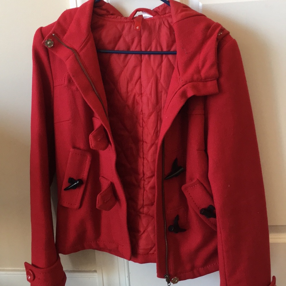 Bright red toggle coat